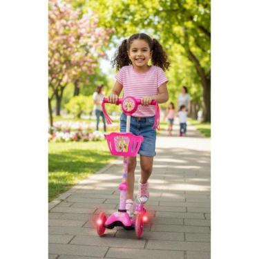 Imagem de Patinete 3 Rodas Rosa Musical Cesta Luzes 35kg - Congratulations Store