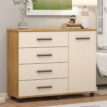 Imagem de Cômoda Sapateira Flora 4 Gavetas e 1 Porta Cinamon Touch Off White Demóbile