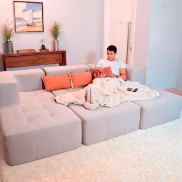 Imagem de Sofá Modular 3 Lugares Com 2 Braços 3 Chaises Inflow Bouclé Cinza Linh
