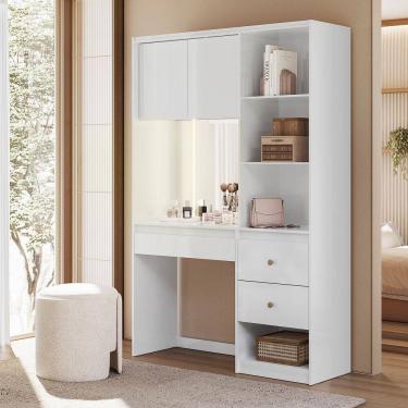 Imagem de Penteadeira Camarim Escrivaninha Multiuso Lume com Espelho e LED Branco Moval