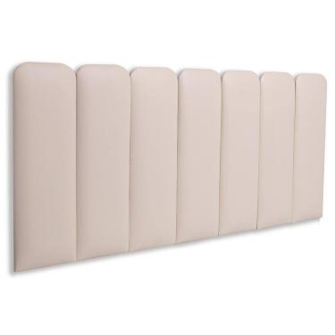 Imagem de Cabeceira Casal Kit 7 Placas Modelo Arredondada para Cama com Fixação na Parede em MDF com Corino