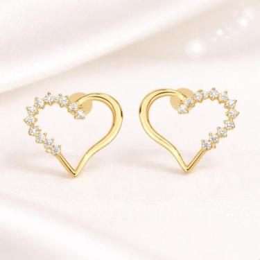 Imagem de Brinco Ouro 18k Coração Com Zircônias - S.Demór Jóias