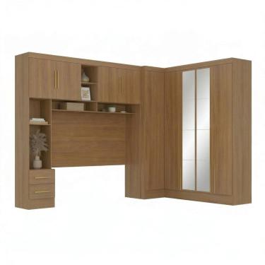 Imagem de Guarda-roupa Modulado 4 Peças 9 Portas com Espelho e Cabeceira até 158cm Cinamomo