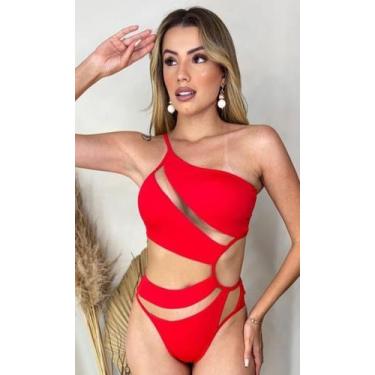 Imagem de Maiô Feminino Débora Nula Manga com Tule Liso Poliamida Alta Qualidade