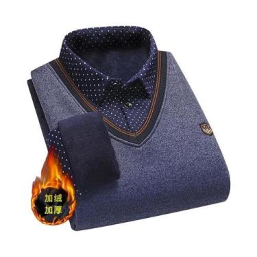 Imagem de Camisa Polo De Fleece Vintage De Manga Longa Para Homens, Suéter Casua