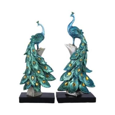 Imagem de Ornamento De Resina Em Forma De Pavão Azul Dourado Para Armário De Vin