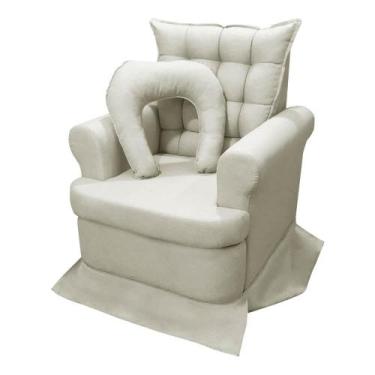 Imagem de Poltrona de Amamentação com Balanço + Almofada Linho Luxo Bege - SOFA 