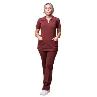 Imagem de Conjunto Scrub Pijama Cirúrgico Ricco Marrom Toque geladinho Poliamida