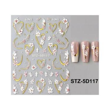Imagem de Adesivos De Unha Kawaii Com Linha Dourada Floral, Pétalas Brancas Em R