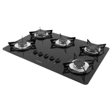Imagem de Cooktop Fogatti à Gás FGT 5B Vidro Preto Flange Inox, Preto, Bivolt