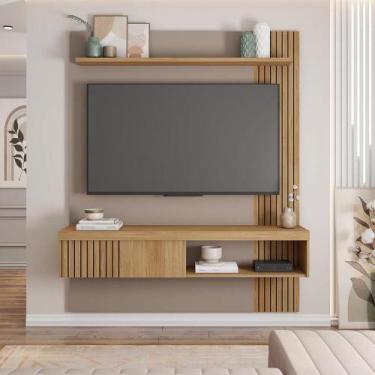 Imagem de Painel TV 55 Pol 150cm Bancada Suspensa Ripado Luana Fendi/Buriti C01 