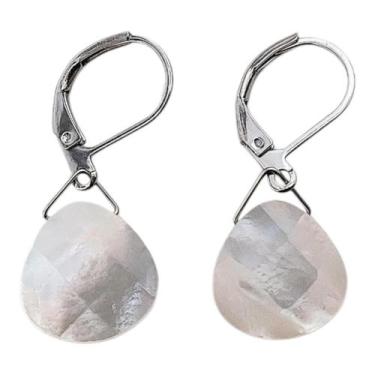 Imagem de Brinco Aço Gancho Fechado Madreperola Gota Facetada - SN STONE, Branco