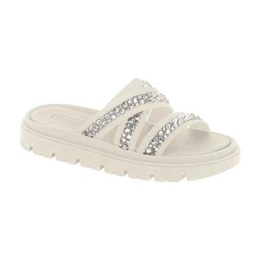 Imagem de Sandália Chinelo Slide Moleca Papete Pedras Strass Flatform, Branco of