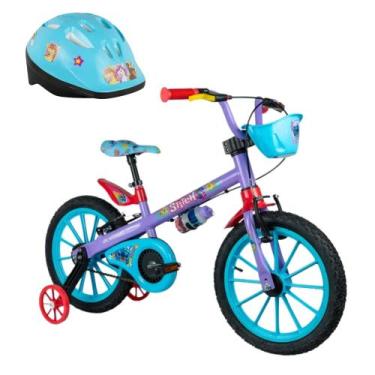 Imagem de Kit Bicicleta Infantil Stitch Disney Aro 16 Rodinhas + Capacete Unicór