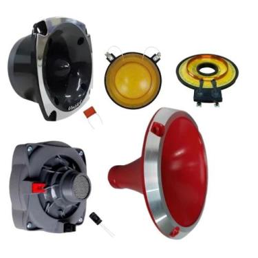 Imagem de Kit driver tweeter unlike 500 + corneta alumínio reparos cor:vermelho,