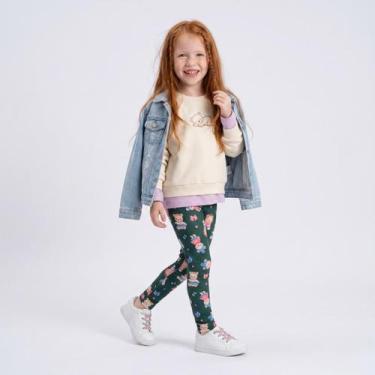 Imagem de Calça Legging Infantil Menina Estampada Ursinhos Upalôo, Verde escuro,