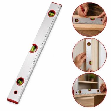 Imagem de Nível de alumínio 60cm com 3 bolhas nivelador manual para parede piso 