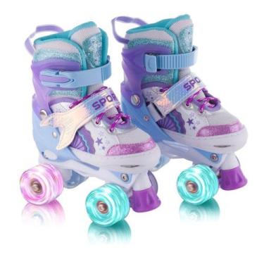 Imagem de Patins 4 Rodas Roxo Sereia Com Luz De Led E Glitter Top Patins Menina 