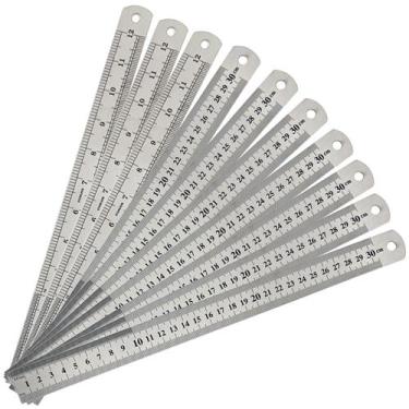 Imagem de Kit 10 Réguas 30cm Metal Graduada Aço 300mm 12 Polegadas - Dremax