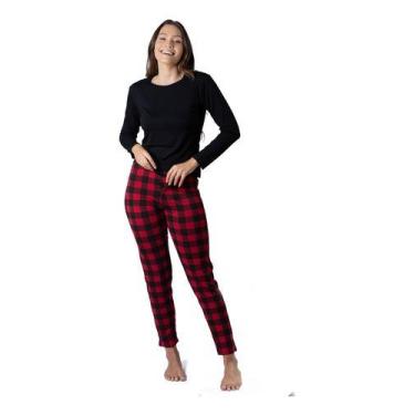 Imagem de Pijama De Frio Feminino Inverno Xadrez Empório Do Algodão, M, Vermelho