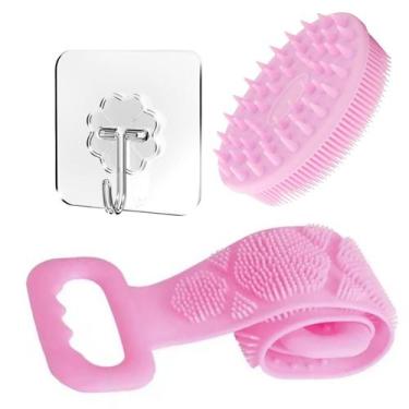 Imagem de Kit Esponja de Silicone 3 em 1 + Escova Faixa Lava Costas + Gancho Ade