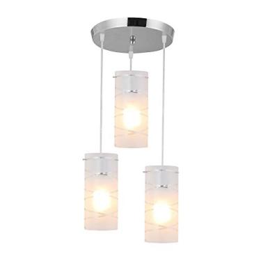 Imagem de Lustre de Vidro LED 45W Pendente Teto Triplo Sala Jantar First Gelo 3 Lâmpadas E-27 Aço Inox Bivolt LLUMM Bronzearte