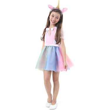Imagem de Fantasia Vestido de Unicórnio Infantil Feminino Tiara Com Orelha e Chifre P 2-4