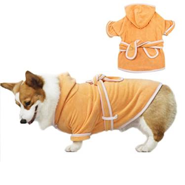 Imagem de Foern Roupão de banho para cães com capuz, toalha de secagem rápida super absorvente Microfibra, pijama quente Hotel para cães pequenos médios gatos, laranja, GG: 50 cm/19,7 pol