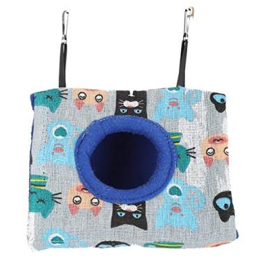 Imagem de Cama suspensa para pássaros, suprimentos macios para animais de estimação rede para pássaros padrão de gato triangular para galho de árvore(M, Gato + fundo azul)