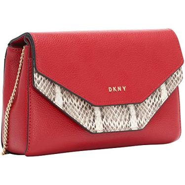 Imagem de DKNY Bolsa feminina transversal multiuso para uso diário, Embreagem Lisa vermelha/natural brilhante, One Size