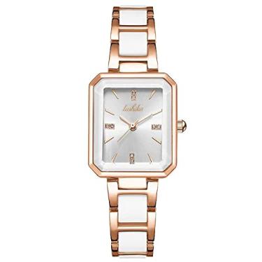 Imagem de MAXBROTHERS Relógio feminino, relógio feminino com pulseira, mostrador de diamante real, relógio feminino fashion, caixa de quartzo de aço inoxidável de 30 mm (Branco)