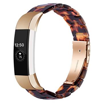 Imagem de LAREDTREE Pulseira de relógio de resina compatível com Fitbit Alta e Fitbit Alta HR Pulseira de substituição para homens mulheres, pulseira de resina leve fina à prova d'água para acessórios fitbit Alta (Pedra de tortoise)