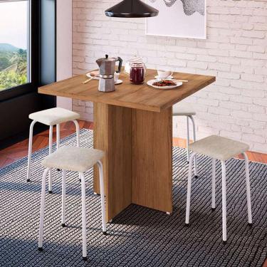 Imagem de Conjunto de mesa de cozinha com 4 lugares verona tecido madeira e off white