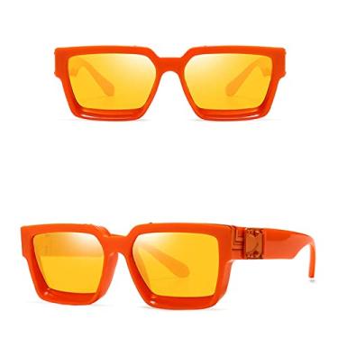 Imagem de Óculos de sol elegantes com espelho quadrado branco feminino, designer de moda, óculos de sol superdimensionados para senhoras, óculos de sol de viagem, C5 vermelho laranja, tamanho único