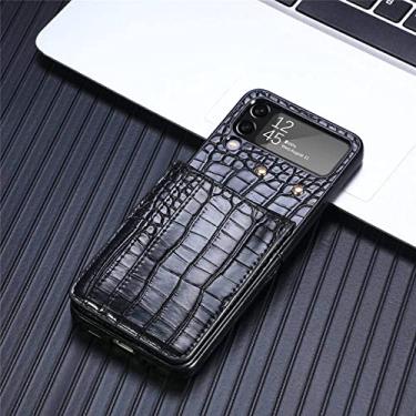Imagem de Capa de telefone carteira com estampa de crocodilo para Samsung Galaxy Z Flip 4 Flip4 5G Porta-cartão de crédito destacável Bolso capa de couro, preto, para Galaxy Z Flip4 5G