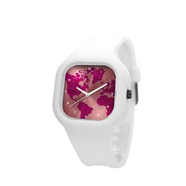 Imagem de Relogio Be Watch Mapa Mundi Rose Pulseira Silicone Branca