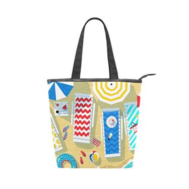 Imagem de Bolsa feminina de lona durável colorida verão praia grande capacidade sacola de compras bolsa de ombro
