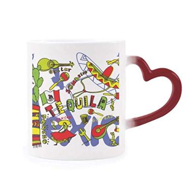 Imagem de Tequila Sombrero Guitar Chili Mexico Elment Caneca sensível ao calor Copo de grés que muda de cor vermelha