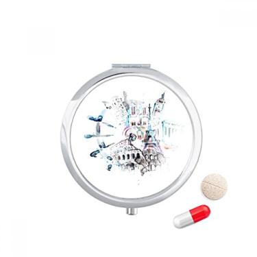 Imagem de Caixa de comprimidos Globe Big Ben Torre Eiffel para pintura em aquarela Caixa de armazenamento de remédios