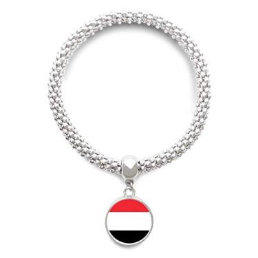Imagem de DIYthinker Pulseira de prata com pingente de bandeira nacional do Iêmen com bandeira da Ásia e corrente ajustável