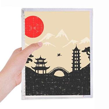 Imagem de Caderno Japão, preto, branco, vermelho, amarelo, com folhas soltas, diário recarregável