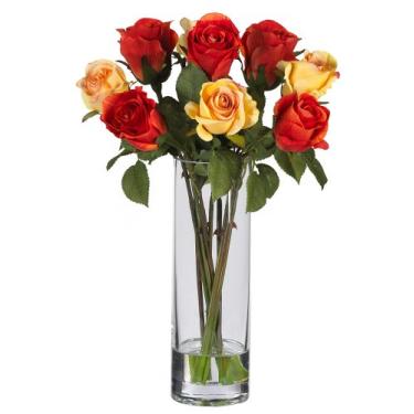 Imagem de Nearly Natural 4740 rosas com vaso de vidro arranjo de flores de seda, multi 12x12x16