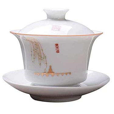 Imagem de Conjunto de chá Gaiwan de osso branco para viagem, conjunto de chá de cerâmica Kung Fu xícara de porcelana chinesa Gaiwan