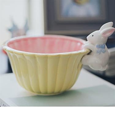 Imagem de GUIPAIHAI Lindo conjunto de utensílios de mesa de cerâmica criativo conjunto de tigelas de macarrão instantâneo doméstico prato tigela estudante Pet Bowl (cor: amarelo/B)