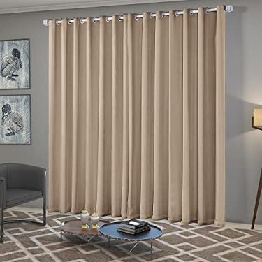 Imagem de Cortina Blackout/Bleucate de Tecido Corta Para Luz Quarto e Sala 4,00m x 2,50m Altura com Ilhós Cromado Solaris - Avelã