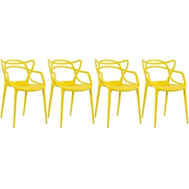 Imagem de Loft7, Conjunto Kit 4 Cadeiras Design Allegra Polipropileno Injetado Alta Densidade Empilhável Sala Cozinha Jantar Bar Jardim Varanda Amarelo