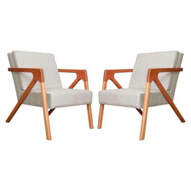Imagem de Conjunto 2 Poltronas Monalisa Com Braços de Madeira Corano Bege - LM DECOR