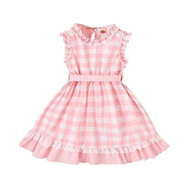Imagem de Vestido feminino verão novo sem mangas com babados cintura rosa vestido xadrez infantil vestido de