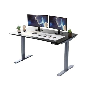 Imagem de Rise UP Mesa de pé elétrica com motor duplo, 152 x 76 cm, de bambu, preto premium, ergonômica, ajustável, para sentar, ficar em pé, casa, escritório, mesa de computador, mesa motorizada, movida a