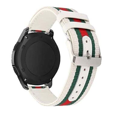Imagem de Pulseira de Couro e Nylon para Samsung Galaxy Watch Active - Galaxy Watch 42mm - Gear S2 Classic - Amazfit GTR 42mm - Amazfit Bip - Amazfit GTS - Marca Ltimports (Branco)